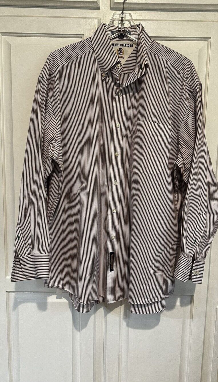 Tommy Hilfiger Men 16.5 32-33 Shirt Striped Long Sleeve Button Down Dress Shirt